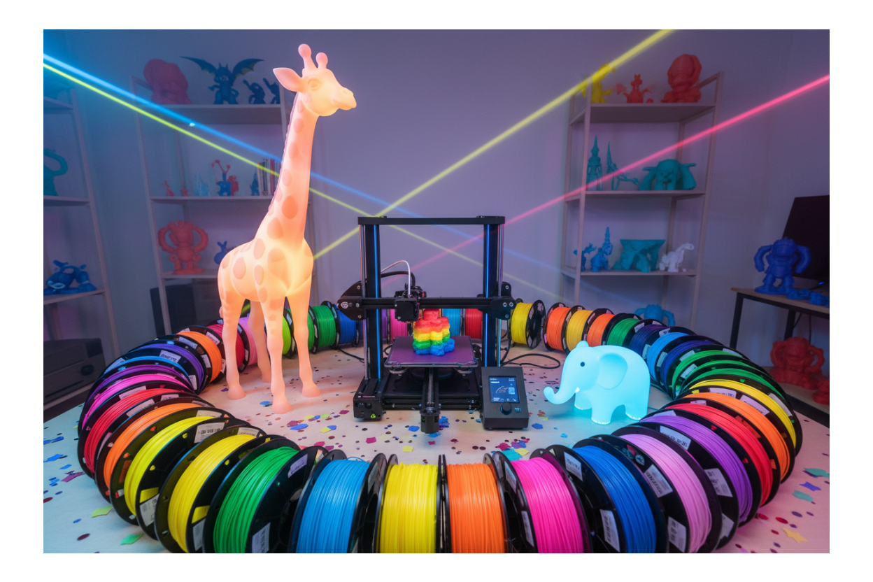Colourful Filaments, 3D Printer & Animal Lamp